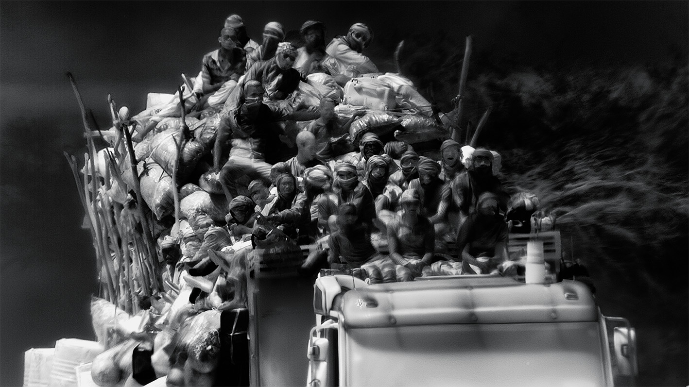  Richard  Mosse.  Image  from  Incoming  [2017],  a  book  of  still  frames  derived  from  Incoming,  2015–2016  –  a  three  screen  video  installation  by  Richard  Mosse  in  collaboration  with  Trevor  Tweeten  and  Ben  Frost.  Courtesy  of  the  artist  and  MACK.