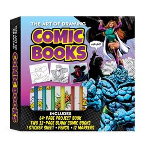  Image for The Art of Drawing Comic Books Kit : Includes 64-page Project Book, Two 32-page Blank Comic Books, 1 Sticker Sheet, Pencil, 12 Markers Click to enlarge The Art of Drawing Comic Books Kit 